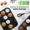 image:imageNutriChef Muffin Pans for Baking 2Pack  Nonstick 12 Mold Cupcake Tins  Carbon Steel Stackable Cup Cake Trays  Dishwasher amp Oven Safe  Includes 100 Parchment Paper Liners  13 x 10 x 1  Black
