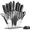 image:imageNutriChef 17Piece Kitchen Knife Block Set  Stainless Steel Precision Crafted Knives wAcrylic Block Stand  Includes 6 Steak amp 7 MultiUse Knives Sharpener Scissors amp Vegetable Peeler Black17 Piece Set