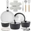 image:imageNutriChef 18Piece Ceramic Cookware Set with Detachable Handles SpaceSaving Nonstick Pots Pans amp Lids OvenSafe Bowls Stackable Storage Includes Cooking Utensils amp Accessories BlueGray