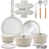 image:imageNutriChef 18Piece Ceramic Cookware Set with Detachable Handles SpaceSaving Nonstick Pots Pans amp Lids OvenSafe Bowls Stackable Storage Includes Cooking Utensils amp Accessories BlueGreen