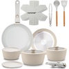 image:imageNutriChef 18Piece Ceramic Cookware Set with Detachable Handles SpaceSaving Nonstick Pots Pans amp Lids OvenSafe Bowls Stackable Storage Includes Cooking Utensils amp Accessories BlueCream