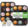 image:imageNutriChef Muffin Pans for Baking 2Pack  Nonstick 12 Mold Cupcake Tins  Carbon Steel Stackable Cup Cake Trays  Dishwasher amp Oven Safe  Includes 100 Parchment Paper Liners  13 x 10 x 1  Black