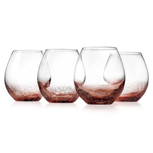 image:imageNutriChef 19 Ounce Stemless Wine Glasses For Red or White Wine Set of 4 For Party And Gifting Clear LeadFree and Ice Crack Design4 Glasses
