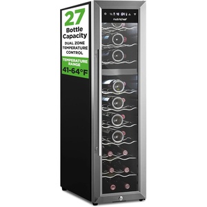 image:imageNutriChef 27 Bottle Wine Fridge  Dual Zone Wine Chiller  Adjustable Temperature 41F to 64F  Ultra Quiet Operation  Wine Cooler For Home amp Office  Free Standing 43x11x23 IN  Black27 Bottle SS Handle