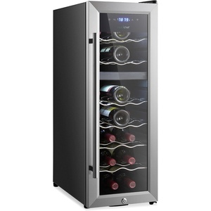 image:imageNutriChef 27 Bottle Wine Fridge  Dual Zone Wine Chiller  Adjustable Temperature 41F to 64F  Ultra Quiet Operation  Wine Cooler For Home amp Office  Free Standing 43x11x23 IN  Black18 Bottle SS Handle