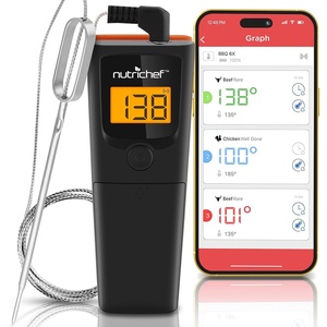 image:imageNutriChef Bluetooth Grill BBQ Meat Thermometer 150 ft Wireless Digital Monitoring Timer amp Alarm for Smoker Oven