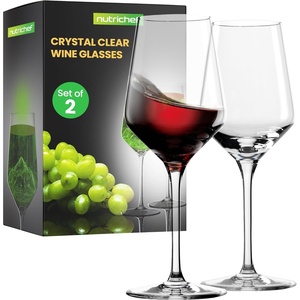 image:imageNutriChef Crystal Wine Glasses  2 Elegant Tall Red and White Wine Clear Stemmed Glass Drinkware Seamless Bowl 100 LeadFree Dishwasher Safe for Wine Enthusiasts7 Ounces