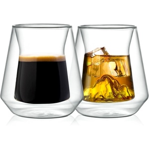 image:imageNutriChef Double Wall Insulated Glasses  2pcs 8 oz High Borosilicate Glass Sweat Free Mugs Clear Drinkware for HotCold Drinks Coffee Espresso Cappuccino Latte Tea Microwavable Dishwasher Safe