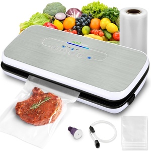 image:imageNutriChef Food Vacuum Sealer Machine 110W Stainless Steel Automatic Chamber Vacuum Sealer with LED Touch Controls For Food Storage 5 Reusable Vacuum Bags Hose amp Wine Stopper 14 x 6 x 3Silver