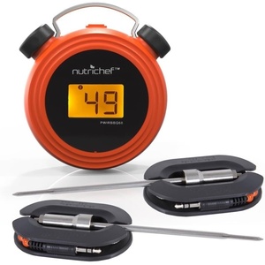 image:imageNutriChef Smart Bluetooth BBQ Grill Thermometer  Digital Display Stainless Dual Probes Safe to Leave in Outdoor Barbecue Meat Smoker  Wireless Remote Alert iOS Android Phone WiFi App  PWIRBBQ60BBQ thermometer