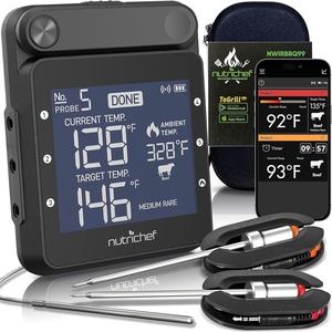 image:imageNutriChef Smart Bluetooth BBQ Grill Thermometer  Digital Display Stainless Dual Probes Safe to Leave in Outdoor Barbecue Meat Smoker  Wireless Remote Alert iOS Android Phone WiFi App  PWIRBBQ60Wifi