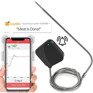 image:imageNutriChef Smart Bluetooth BBQ Grill Thermometer  Upgraded Stainless Probe Safe to Leave in Oven Outdoor Barbecue or Meat Smoker  Wireless Remote Alert iOS Android Phone WiFi App PWIRBBQ40