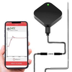 image:imageNutriChef Smart Bluetooth BBQ Thermometer  Upgraded Stainless Probe Safe to Leave in Grill Outdoor Barbecue Meat Smoker wChangeable Probe Wireless Remote Alert Android iPhone WiFi App  PWIRBBQ420Single Probe
