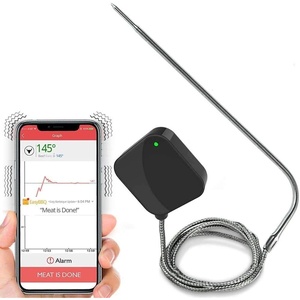 image:imageNutriChef Smart Bluetooth BBQ Thermometer  Upgraded Stainless Probe Safe to Leave in Grill Outdoor Barbecue or Meat Smoker  Wireless Remote Alert iOS Android Phone WiFi App  PWIRBBQ409
