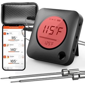 image:imageNutriChef Smart Bluetooth BBQ Thermometer  Zip Travel Case Upgraded Stainless Probe wLCD Display Wireless Remote Alert Android iPhone Gas Charcoal BBQ Smoker Temperature Monitoring  PWIRBBQ299