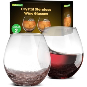 image:imageNutriChef Stemless 8 Wine Glasses 15 Ounces Hand Blown Glasses for Home Bar amp Restaurant Dishwasher Safe Gift Set for Wine Lovers FriendsSet of 2