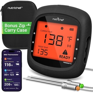image:imageNutrichef Wireless Meat Thermometer with 2 Stainless Steel Probes Bluetooth and WiFi Smartphone App for Monitoring Food Temp and Remote Alerts Digital Display for Grilling and BBQ SmokingBlack 2 Probes  Carry Case