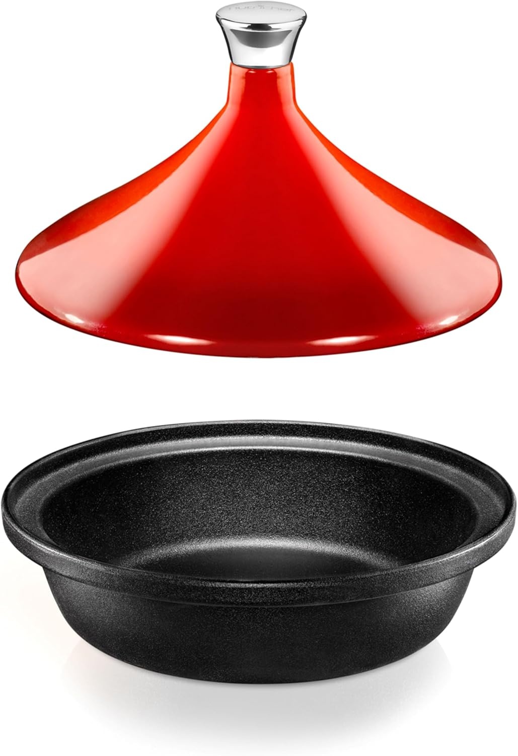 image:imageNutriChef Moroccan Tagine Pot for Cooking  Premium Cast Iron Cooking Pot with Stainless Steel Knob and Red ConeShaped Porcelain Enameled Lid  116 Width 275 QtRed