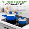 image:imageNutriChef Metallic Ridge Line Nonstick Cooking Kitchen Cookware Pots and Pan Set with with Lids and Utensils 12 Piece Set GrayBlue