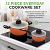 image:imageNutriChef Metallic Ridge Line Nonstick Cooking Kitchen Cookware Pots and Pan Set with with Lids and Utensils 12 Piece Set GrayBrown