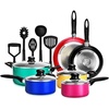 image:imageNutriChef 15Piece Non Stick Kitchen Cookware Set PFOAPFOSFree Colorful Heat Resistant Lacquer wSaucepot Frying Pans Oven Pot Lids 5 Utensil  NCCWCOR15NCCWCOR153  15 pcs assorted