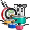 image:imageNutriChef 15Piece Non Stick Kitchen Cookware Set PFOAPFOSFree Colorful Heat Resistant Lacquer wSaucepot Frying Pans Oven Pot Lids 5 Utensil  NCCWCOR15NCCWCOR15  assorted