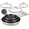 image:imageNutriChef 6Piece TriPly Stainless Steel Frying Pan Set  8 10 12 NonStick Skillets with Lids Induction Compatible Oven Safe ScratchResistant Dishwasher SafeStainless Steel