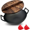 image:imageNutriChef Cast Iron Wok with Wooden Lid  PreSeasoned Chinese Wok for StirFry Compatible with Multiple Cooktops Including Induction Large 58 Qt Capacity 14 Diameter