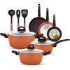 image:imageNutriChef Metallic Ridge Line Nonstick Cooking Kitchen Cookware Pots and Pan Set with with Lids and Utensils 12 Piece Set GrayBrown