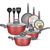 image:imageNutriChef Metallic Ridge Line Nonstick Cooking Kitchen Cookware Pots and Pan Set with with Lids and Utensils 12 Piece Set GrayRed