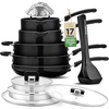 image:imageNutriChef Space Saver 17Piece Nonstick Cookware Set  Brown Pots and Pans with Stackable Design Foldable Handles Induction ReadyBlack
