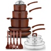 image:imageNutriChef Space Saver 17Piece Nonstick Cookware Set  Brown Pots and Pans with Stackable Design Foldable Handles Induction ReadyBrown