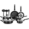 image:imageNutriChefKitchen 13Piece Nonstick Kitchen Cookware Set  PTFEPFOAPFOSFree Heat Resistant Kitchen Ware Pots Pan Set wSaucepan Frying Pans Cooking Pots Casserole Lids Ladle Fork StrainerBlack