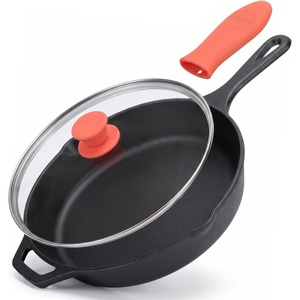 image:imageNutriChef 10 Inch Cast Iron Skillet with Lid  PreSeasoned Small Fry Pan with Side Drip Spout and Silicone Handle10Inch 1Piece Set