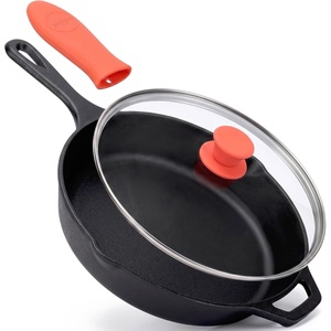 image:imageNutriChef 10 Inch Cast Iron Skillet with Lid  PreSeasoned Small Fry Pan with Side Drip Spout and Silicone Handle12 Inch