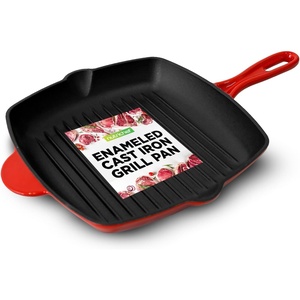 image:imageNutriChef 11 Enameled Cast Iron Steak Grill Pan  Square Skillet with Drip Spout For All Cooktops Perfect Grill Marks  NCCIES47