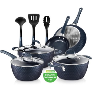 image:imageNutriChef 11 Pc Pots and Pans Set  Non Stick Cookware Set with Ceramic Coating Ergonomic Handles Induction Ready Includes Saucepan Dutch Oven Large amp Small Fry Pans  Royal BlueBlue Diamond