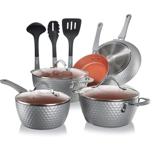 image:imageNutriChef 11 Pc Pots and Pans Set  Non Stick Cookware Set with Ceramic Coating Ergonomic Handles Induction Ready Includes Saucepan Dutch Oven Large amp Small Fry Pans  Royal BlueGray