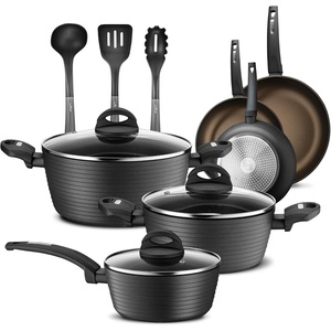 image:imageNutriChef 12Pc Blue Nonstick Cookware Set  Professional Pots amp Pans with Durable Coating All Cooktops Compatible Including InductionBlack