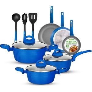 image:imageNutriChef 12Pc Blue Nonstick Cookware Set  Professional Pots amp Pans with Durable Coating All Cooktops Compatible Including InductionBlue