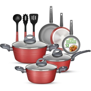 image:imageNutriChef 12Pc Blue Nonstick Cookware Set  Professional Pots amp Pans with Durable Coating All Cooktops Compatible Including InductionRed