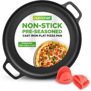 image:imageNutriChef 13Inch Flat Cast Iron Pizza Pan  Versatile PreSeasoned Round Cooking Griddle w BuiltIn Handles for Oven Grill Stove and Campfires
