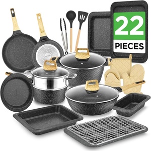 image:imageNutriChef 14Piece Pots and Pans Set Non Stick  Induction Cookware Set PFASFree Nonstick Cookware for All Cooktops Includes Kitchen UtensilsBlack