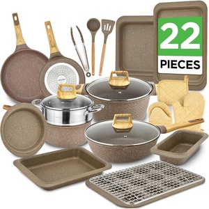 image:imageNutriChef 14Piece Pots and Pans Set Non Stick  Induction Cookware Set PFASFree Nonstick Cookware for All Cooktops Includes Kitchen UtensilsMaroon Marble