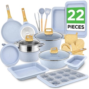 image:imageNutriChef 14Piece Pots and Pans Set Non Stick  Induction Cookware Set PFASFree Nonstick Cookware for All Cooktops Includes Kitchen UtensilsMoon Grey Marble