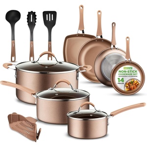 image:imageNutriChef 14Piece Pots and Pans Set Non Stick  Induction Cookware Set PFASFree Nonstick Cookware for All Cooktops Includes Kitchen UtensilsShiny Golden