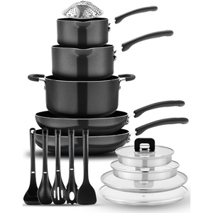 image:imageNutriChef 17Piece NonStick Pans amp Pots Set  SpaceSaving InductionCompatible Foldable Knob Black Cookware with HeatResistant Utensils for Kitchen amp RVBlack
