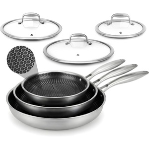 image:imageNutriChef 6Piece TriPly Stainless Steel Frying Pan Set  8 10 12 NonStick Skillets with Lids Induction Compatible Oven Safe ScratchResistant Dishwasher SafeStainless Steel