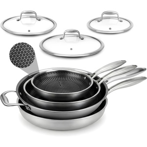 image:imageNutriChef 7Piece TriPly Stainless Steel Frying Pan Set amp Wok  Nonstick Induction Compatible Oven Safe ScratchResistant Dishwasher Safe