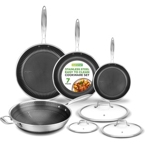 image:imageNutriChef 8Piece Triply Cookware Set Stainless Steel  Triply Kitchenware Pots amp Pans Set Kitchen Cookware NonStick Coating  Sauce Pot Stew Pot Cooking Pot Frying Pan Lids  NC3PLY8ZStainless Steel